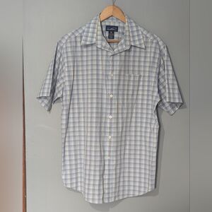 Arnold Palmer Blue and White Plaid Short Sleeve Button Down Casual Shirt Men's M